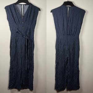 Cotton On Blue Sleeveless V-Neck Striped Jumpsuit Size Small